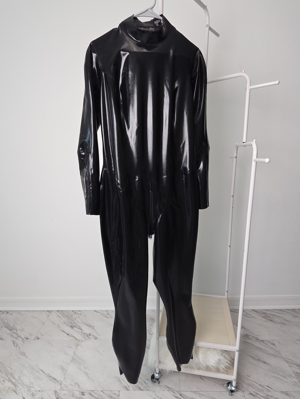 Black Glossy Latex Jumpsuit - Unbranded